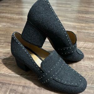 Franco Sarto Lance Block Heel Loafers Studded Gray Shoes Pumps Womens Size 8.5